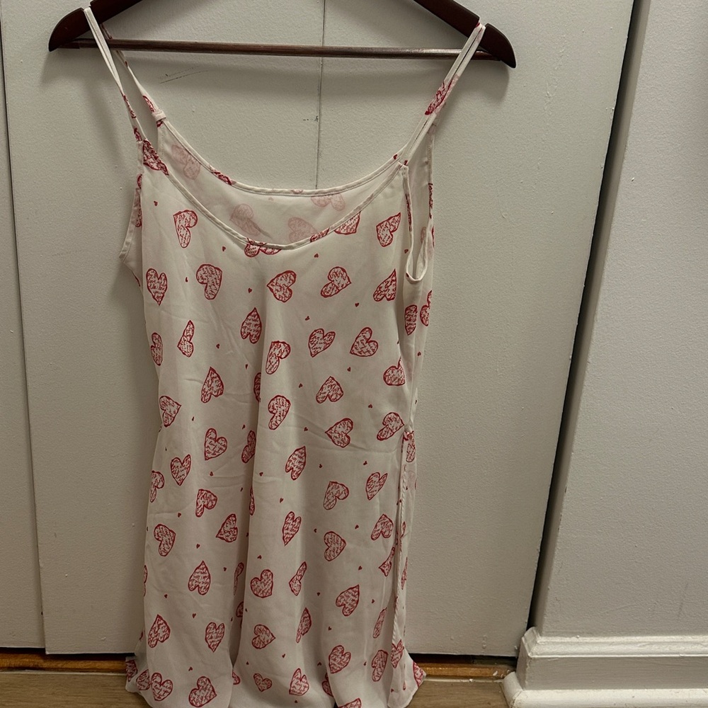 White Slip Dress with Red Heart Print